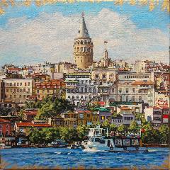 01 Emre Tandırlı, Golden Galata, 2018, tuval üz. yağlıboya, 40x40 cm, Özel Koleksiyon, İstanbul